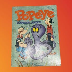 1969 Vintage Small Book Danger, Ahoy -Popeye saves Olive Oyl from an Octopus